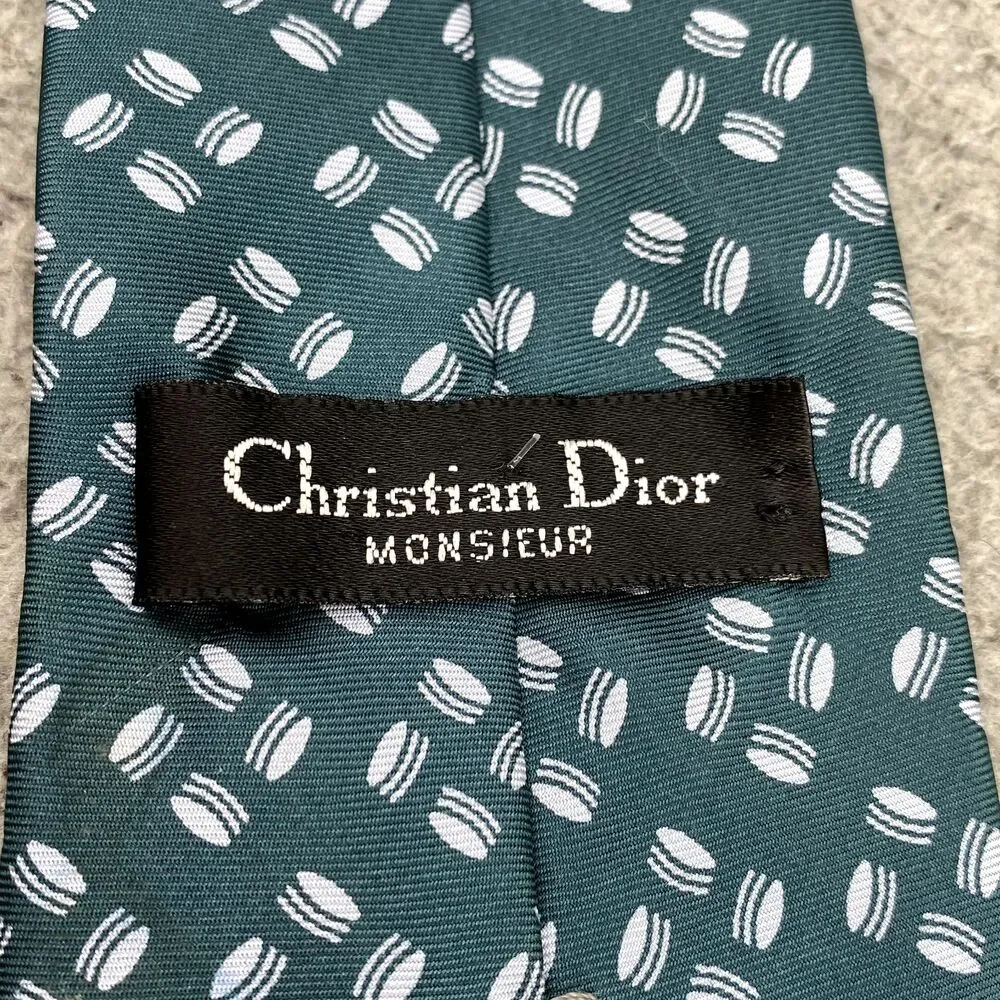 Vintage Christian Dior Men Silk Necktie Green Macaron Corpcore Preppy 90s Career